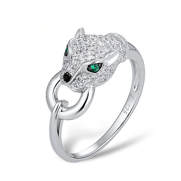 NEW 925 Silver Emerald Diamond Panther Cat Ring - Picture 6 of 6
